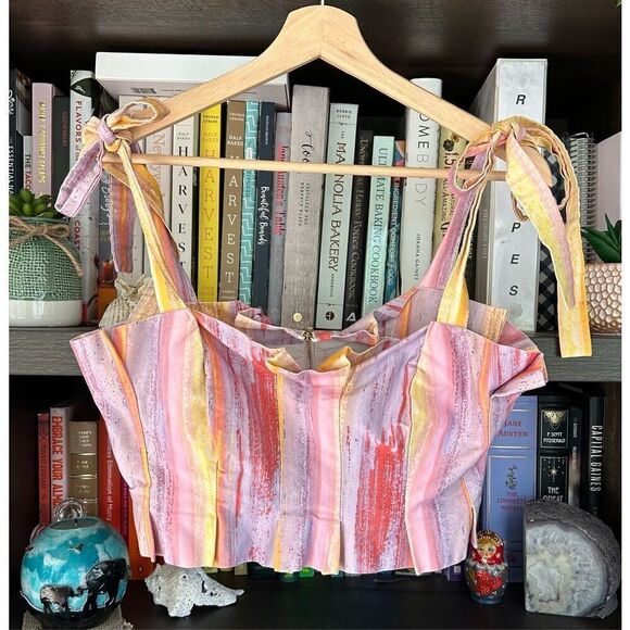 Amur Multicolor Teddy Top Tie Shoulder Crop Tank Size Medium - Picture 3 of 10